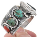 Coral Turquoise Silver Snake Watch Cuff Bracelet 46396