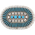 Vintage Needlepoint Turquoise Silver Belt Buckle 46411