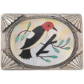 Old Pawn Zuni Inlaid Bird Silver Belt Buckle Woodpecker 46418