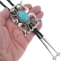 Sterling Silver Sandcast Style Navajo Turquoise Bolo Tie 46432