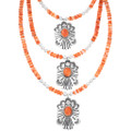 Orange Spiny Oyster Beaded Necklace Pendant Combo Artist Ronnie Lee and Lula Begay 46576