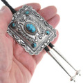 Ithaca Peak Turquoise Sterling Silver Navajo Concho Buckle Bolo Tie Set 0032