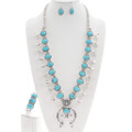 Ithaca Peak Turquoise Navajo Squash Blossom Necklace Set 46950