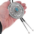 Native American Sterling Silver Concho Turquoise Bolo Tie 47096
