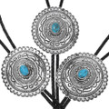 Sterling Silver Ithaca Peak Turquoise Round Navajo Concho Bolo Tie 0443