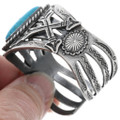 Blue Turquoise Southwest Sterling Silver Fred Harvey Style Cuff Bracelet 47158