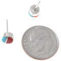 Petite Round Turquoise Coral Zuni Inlay Stud Earrings 0222