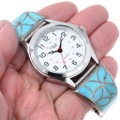 Old Pawn Inlaid Turquoise Silver Mens Watch Zuni Fish Scale by Sarah Leekya 0768