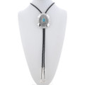 Navajo Sterling Silver Kingman Turquoise Bolo Tie 47352