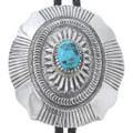 Kingman Turquoise Nugget Sterling Silver Navajo Concho Bolo Tie with Tips 0110