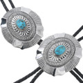 Kingman Turquoise Nugget Sterling Silver Navajo Concho Bolo Tie with Tips 0110
