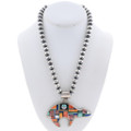 Vintage Sterling Silver Multi-Stone Inlay Navajo Pendant Necklace by Frank Yellowhorse 0056