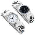 Bear Claw Symbol Navajo Turquoise Sterling Silver Mens Watch 47629