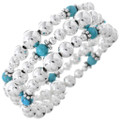 Navajo Hand Beaded Sterling Turquoise Wrap Around Bracelet 47638