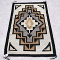 1960s Hand Carded Wool Two Grey Hills Navajo Woven Rug with Spirit Line 4.7 ft by 3 ft 0182