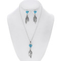 Sterling Silver Heart and Feathers Sleeping Beauty Turquoise Pendant Set 47954
