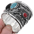 Gold Bear Bear Claw Coral Turquoise Navajo Cuff Bracelet 47963