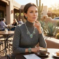 Sterling Silver Hand Beaded Number Eight Turquoise Pendant Navajo Necklace Earring Set 48000