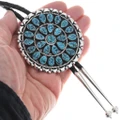 Navajo Sterling Silver Cluster Turquoise Bolo Tie 48031