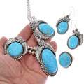 Blue Turquoise Sterling Silver Navajo Jewelry Set 48083