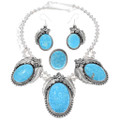 Matching High Grade Blue Turquoise Ring Earrings Necklace Set 48083