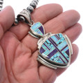 Vintage Sterling Silver Sugilite Inlay Pendant Necklace with 22" Graduated Beaded Necklace 0674