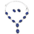 Genuine Lapis Native American Sterling Silver Link Necklace Set 48169