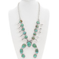 Sterling Silver Turquoise Navajo Squash Blossom Necklace 48190