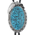 Navajo Sterling Silver Large Turquoise Bolo Tie 48195