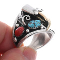 Native American Turquoise Gold Silver Bear Claw Ring 48211