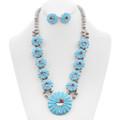 Old Pawn Sterling Silver Inlaid Sunface Turquoise Squash Blossom Necklace 48240