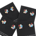 Authentic Zuni Inlaid Flower Gemstone Earrings Artist Raymond Bobelu 48312