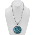 Navajo Turquoise Cluster Pendant Sterling Silver Bead Necklace 48320