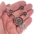 Native American Cluster Coral Link Necklace Matching Earrings 48378