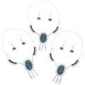 Zuni Sleeping Beauty Turquoise Cluster Necklace Matching French Hook Earrings 48381