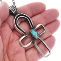 Turquoise Cross Pendant Vintage Sterling Silver Chain Link Necklace 0854
