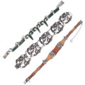 Set of 3 Sterling Silver and Inlay Clasp Bracelets with Malachite and Petrified Wood 7080