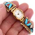 Coral Turquoise 14K Gold Overlay Zuni Ladies Watch 48523
