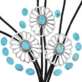 Sterling Silver Concho Bolo Tie High Grade Kingman Turquoise Stones 48562