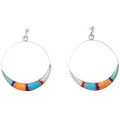 Multi Stone Inlay Sterling Silver Hoop Earrings 48589
