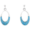 Turquoise Inlay Sterling Silver Earrings Zuni Style Dangle Design 48592