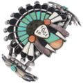 Vintage 1960s Quam Zuni Inlay Bracelet Sterling Silver Native American Chief Design 48597