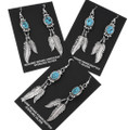 Native American Turquoise French Hook Earrings Sterling Silver Feather Dangles 48601