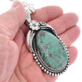 Native American Large Turquoise Pendant Silver Bead Chain Included 48645