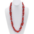 Mediterranean Red Coral Sleeping Beauty Turquoise Necklace Five Strand Hand Beaded by Lula Begay 0235