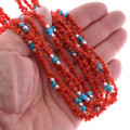Mediterranean Red Coral Sleeping Beauty Turquoise Necklace Five Strand Hand Beaded by Lula Begay 0235