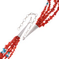 Mediterranean Red Coral Sleeping Beauty Turquoise Necklace Five Strand Hand Beaded by Lula Begay 0235