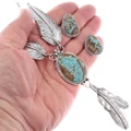 Navajo Y Necklace Spiderweb Number 8 Turquoise Necklace Matching Earrings Set 48654