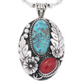 Navajo Ithaca Peak Turquoise Coral Sterling Silver Pendant 48680