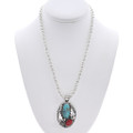 Reversible Coral Turquoise Pendant Bead Chain Included 48680